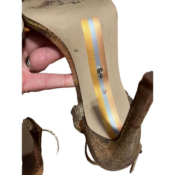 Sam Edelman Ophelia Gold Open Toe Heels Sz. 6 - Picture 8 of 12